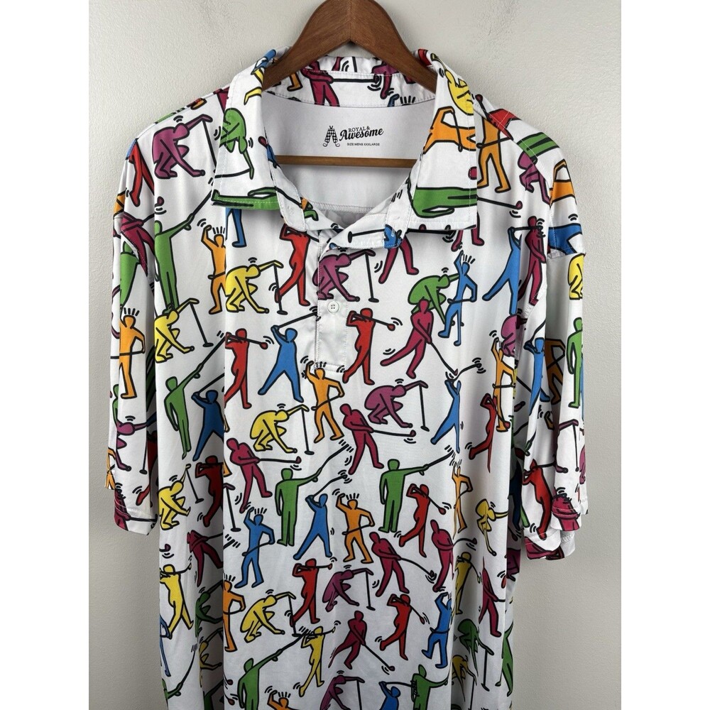 Royal & Awesome Polo Shirt Mens 3XL Multicolor Golfers Print Golf Stretch